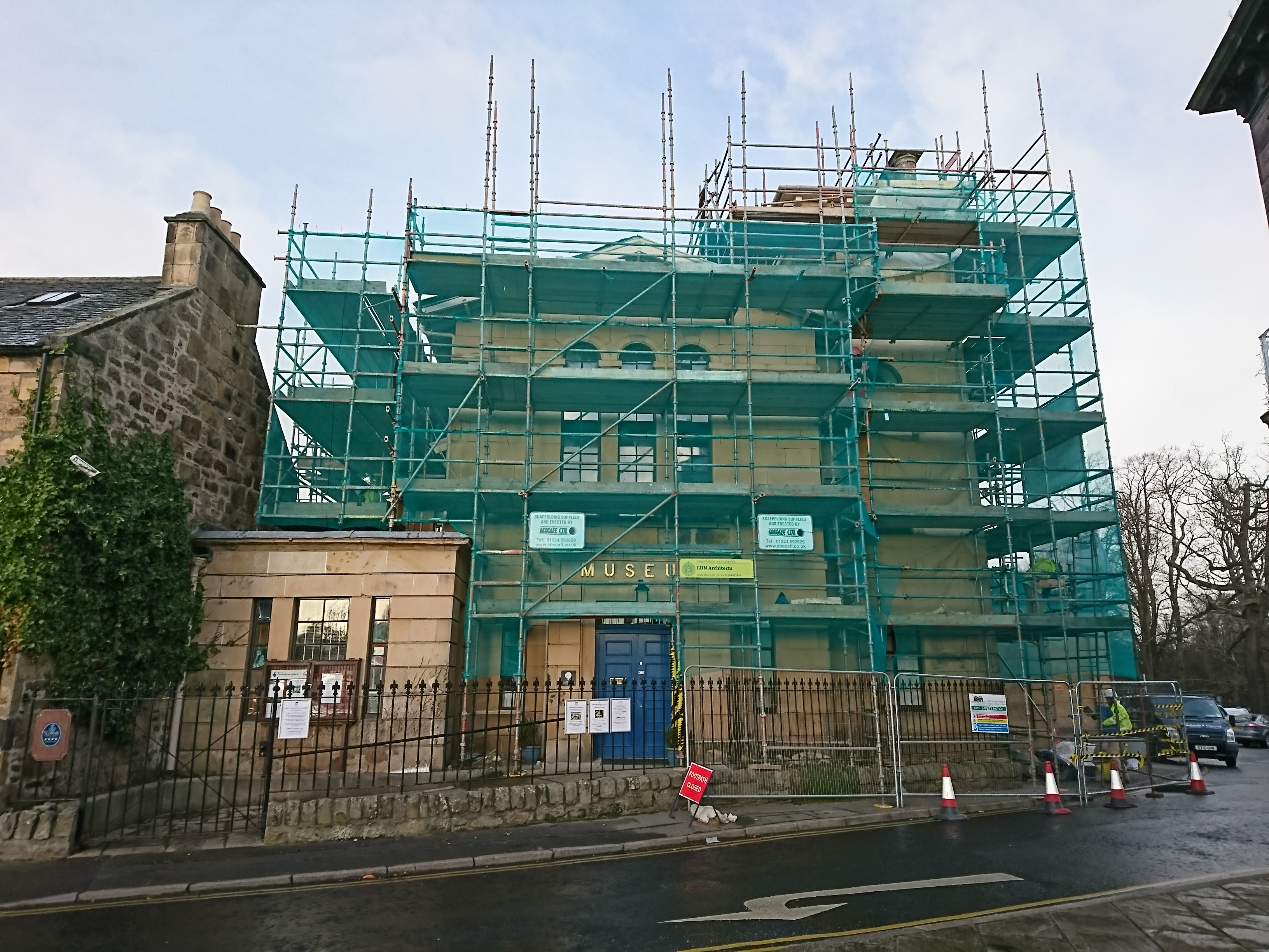 Elgin Museum wrapped in scaffolding