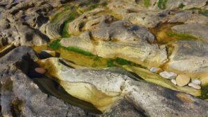 Close up of soft sediment deformation in sandstone. 